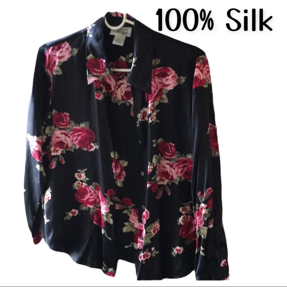 Vintage 100% Silk button down floral blouse. Elegant and in EUC

Size 8P